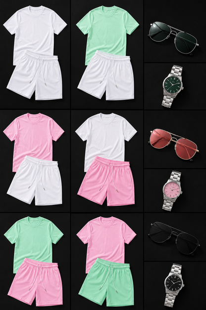 🔥 PACK ÉTÉ PREMIUM VELORA 👕 T-shirt + 🩳 Short + ⌚ Montre + 🕶️ Lunettes